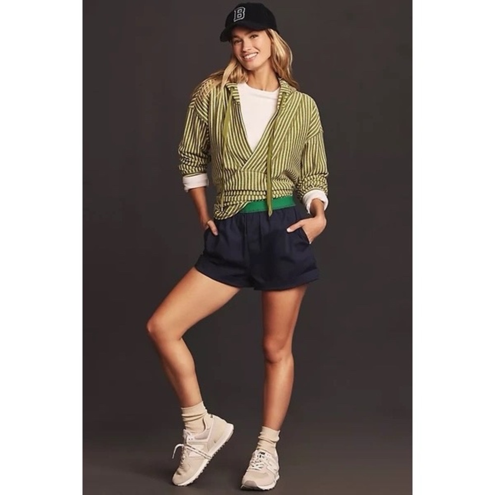 Anthropologie Pilcro Wharfside Hooded Sweatshirt‎ in Green & White Stripe